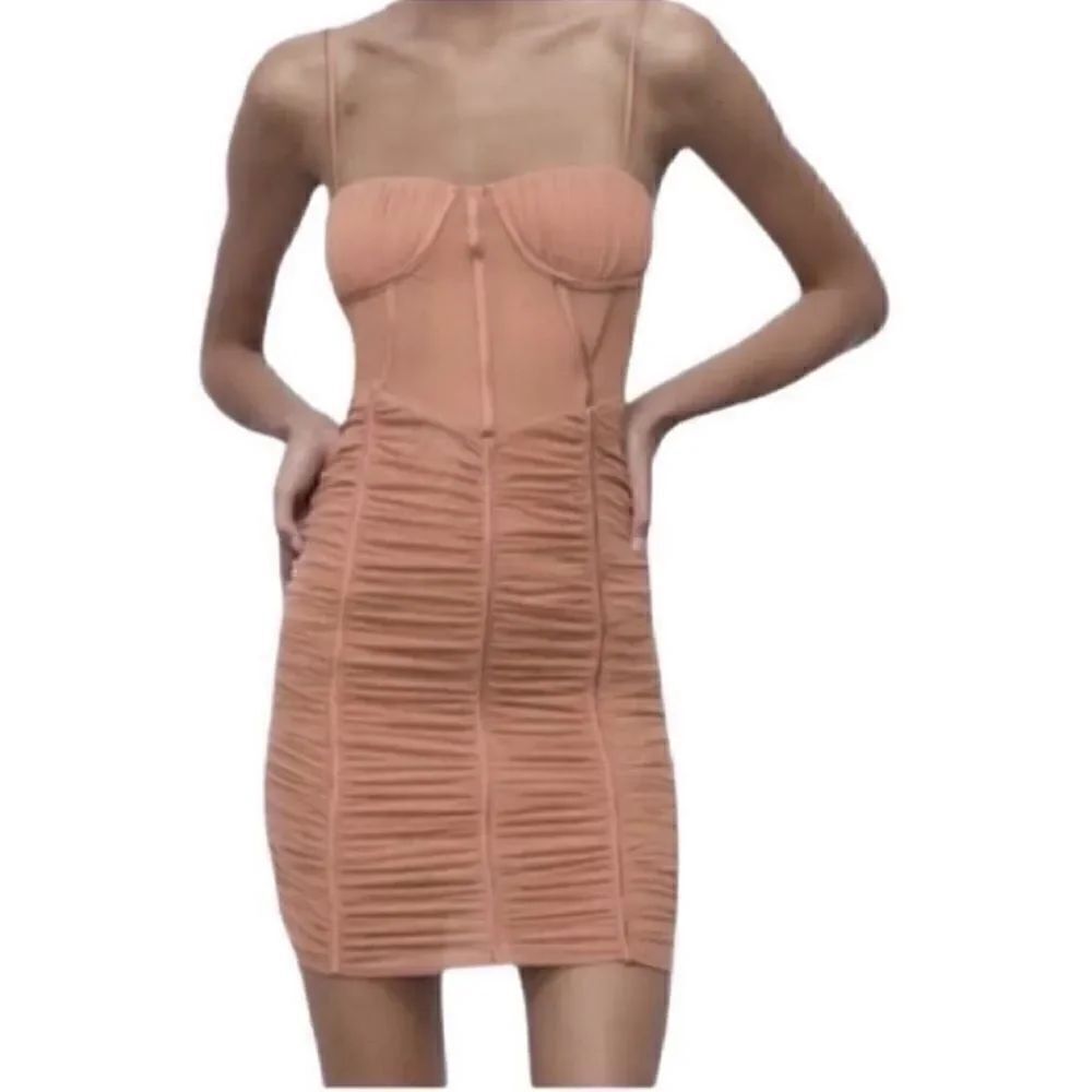 Zara Ruched Mini Body-con Rose Pink
Dress(Size Small)